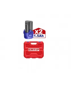 Masina de gaurit si insurubat cu impact, cu 2 baterii 1.5Ah, incarcare prin cablu tip C, 45Nm, 50 accesorii, cutie de transport, fara incarcator , EMTOP Masina de gaurit si insurubat cu impact, cu 2 baterii 1.5Ah, incarcare prin cablu tip C, 45Nm, 50 accesorii, cutie de transport, fara incarcator , EMTOP