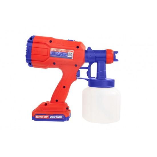 Pistol de vopsit cu 1 acumulator 2.0Ah, 800ml, EMTOP