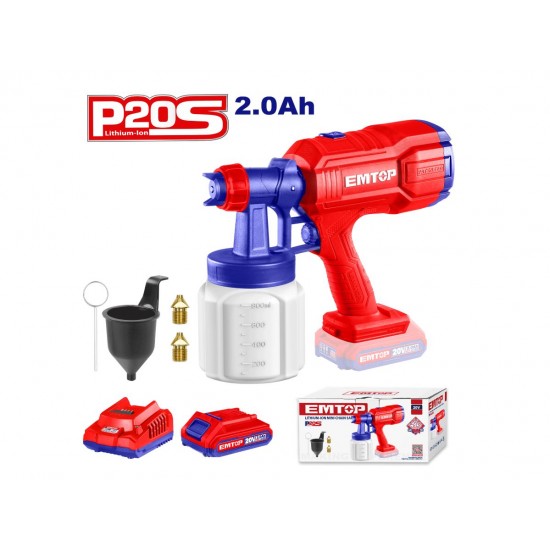 Pistol de vopsit cu 1 acumulator 2.0Ah, 800ml, EMTOP