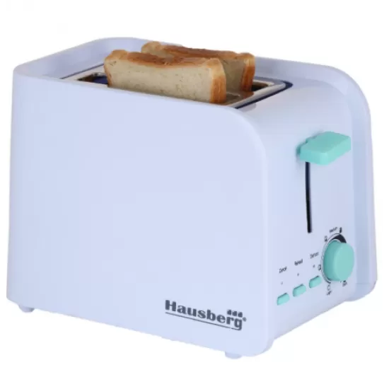 Prajitor de paine Hausberg HB-195B, 750 W, 2 felii, functie decongelare, functie reincalzire, 6 trepte putere, alb/bleu Prajitor de paine Hausberg HB-195B, 750 W, 2 felii, functie decongelare, functie reincalzire, 6 trepte putere, alb/bleu