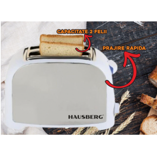 Prajitor paine 2 felii Hausberg, HB-190AB, 750W, declansare automata, Alb