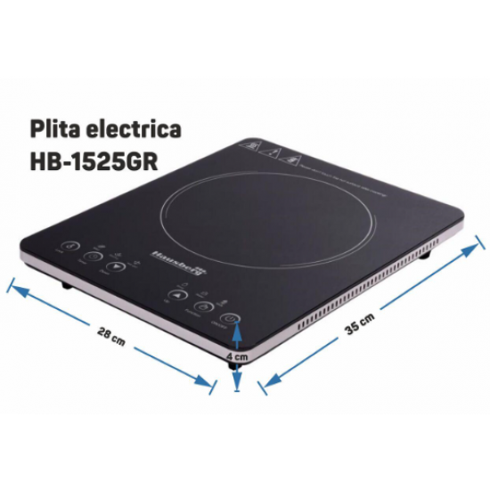 Plita electrica - Hausberg HB-1525GR, Gri, 2000W, Un arzator - Touch Screen