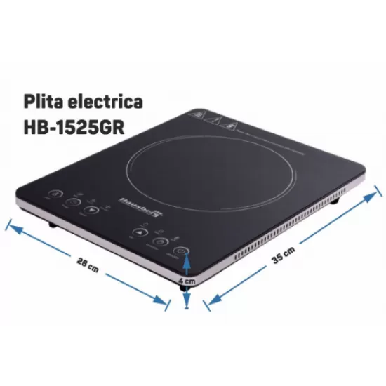 Plita electrica - Hausberg HB-1525GR, Gri, 2000W, Un arzator - Touch Screen Plita electrica - Hausberg HB-1525GR, Gri, 2000W, Un arzator - Touch Screen