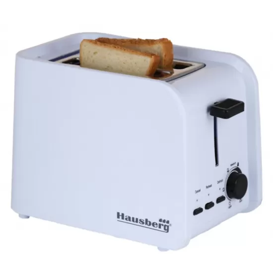 Prajitor de paine Hausberg HB-195NG, 750 W, 2 felii, functie decongelare, functie reincalzire, 6 trepte putere - alb/negru Prajitor de paine Hausberg HB-195NG, 750 W, 2 felii, functie decongelare, functie reincalzire, 6 trepte putere - alb/negru