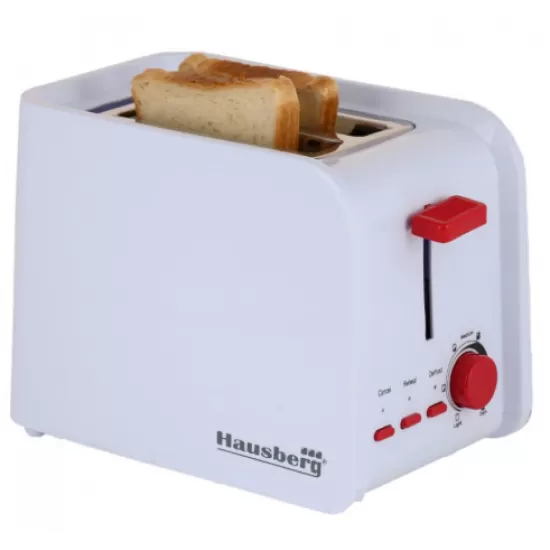 Prajitor de paine Hausberg HB-195R, 750 W, 2 felii, functie decongelare, functie reincalzire, 6 trepte putere, alb/rosu Prajitor de paine Hausberg HB-195R, 750 W, 2 felii, functie decongelare, functie reincalzire, 6 trepte putere, alb/rosu