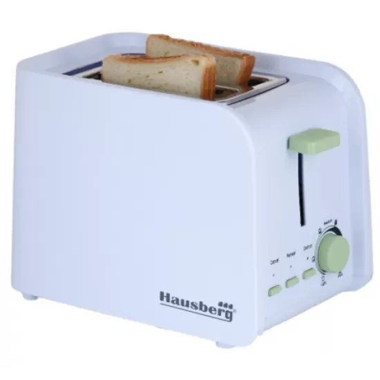 Prajitor de paine Hausberg HB-195VR, 750 W, 2 felii, functie decongelare, functie reincalzire, 6 trepte putere - Alb/Verde Prajitor de paine Hausberg HB-195VR, 750 W, 2 felii, functie decongelare, functie reincalzire, 6 trepte putere - Alb/Verde