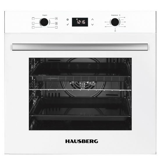 Cuptor electric incorporabil Hausberg HB-8054AB, Clasa A, volum 71L, putere 2225W, panou sticla termoizolant, termostat, timer, 7 functii, ventilatie, Alb