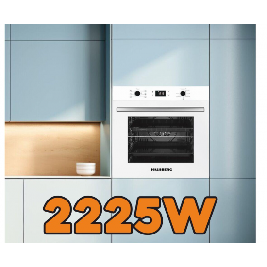 Cuptor electric incorporabil Hausberg HB-8054AB, Clasa A, volum 71L, putere 2225W, panou sticla termoizolant, termostat, timer, 7 functii, ventilatie, Alb