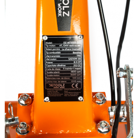 Motocultor 8.5CP Detoolz, 212cc, motor benzina 4T, cu 3 viteze si pornire manuala