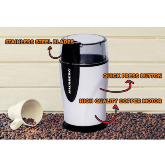 Rasnita electrica cafea HAUSBERG HB-7564AB, 200W, 70g, motor din cupru, alb