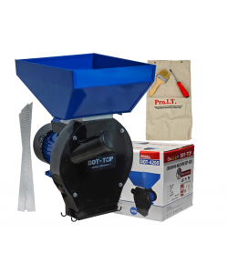 Moara electrica pentru cereale si stiuleti, DDT-TOP,Cuva Mare, motor 4.2 kw , 3000 rpm, 320 kg/h, 4 site de rezerva, 20 ciocanele,bonus sac,surubelnita si perie,Buton on/off