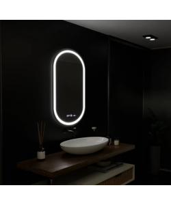 Oglinda LED Senzor MotionGlow Zaffiro cu functie Dezaburire Termometru Ceas 50x80 cm Lumina Rece/Calda/Neutra Dimabila, colectia Marcello Funghi