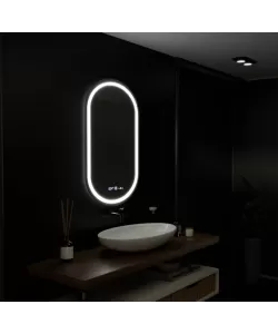 Oglinda LED Senzor MotionGlow Zaffiro cu functie Dezaburire Termometru Ceas 50x80 cm Lumina Rece/Calda/Neutra Dimabila, colectia Marcello Funghi