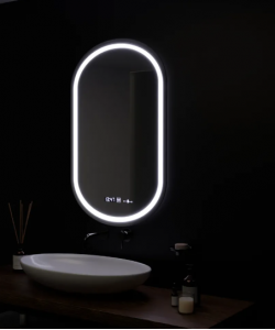 Oglinda LED Senzor MotionGlow Zaffiro cu functie Dezaburire Termometru Ceas 50x80 cm Lumina Rece/Calda/Neutra Dimabila, colectia Marcello Funghi