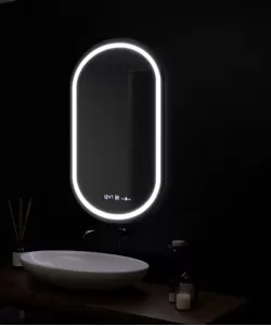 Oglinda LED Senzor MotionGlow Zaffiro cu functie Dezaburire Termometru Ceas 50x80 cm Lumina Rece/Calda/Neutra Dimabila, colectia Marcello Funghi