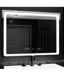 Oglinda LED Senzor MotionGlow Vectro cu functie Dezaburire Termometru Ceas 80x60 cm Lumina Rece/Calda/Neutra Dimabila, colectia Marcello Funghi