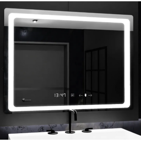 Oglinda LED Senzor MotionGlow Vectro cu functie Dezaburire Termometru Ceas 80x60 cm Lumina Rece/Calda/Neutra Dimabila, colectia Marcello Funghi