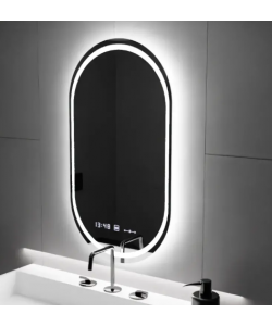 Oglinda LED Senzor MotionGlow Aurora cu functie Dezaburire Termometru Ceas Ovala 60x80 cm Lumina Rece/Calda/Neutra Dimabila, colectia Marcello Funghi