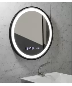Oglinda LED Senzor MotionGlow Pavel Sistem Dezaburire Termometru și Ceas Rama Negru Periat Rotundă Diametru 60 cm Lumină Rece/Caldă/Neutră Dimabilă Colectia Marcello Funghi Oglinda LED Senzor MotionGlow Pavel Sistem Dezaburire Termometru și Ceas Rama Negru Periat Rotundă Diametru 60 cm Lumină Rece/Caldă/Neutră Dimabilă Colectia Marcello Funghi