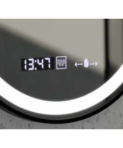 Oglinda LED Senzor MotionGlow Pavel Sistem Dezaburire Termometru și Ceas Rama Negru Periat Rotundă Diametru 60 cm Lumină Rece/Caldă/Neutră Dimabilă Colectia Marcello Funghi
