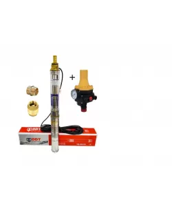 Pachet Pompa submersibila, DDT, 3QJD-1.1, 1.1 kW, Inox, 75 mm diametru, 10 turbine + Prescontrol LS6 + supapa de sens si niplu