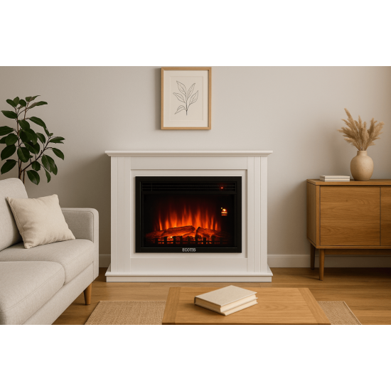 Semineu electric incastrat Ecotis EF140 – 1900W, efect de flacara realist, telecomanda si iluminare ambientala