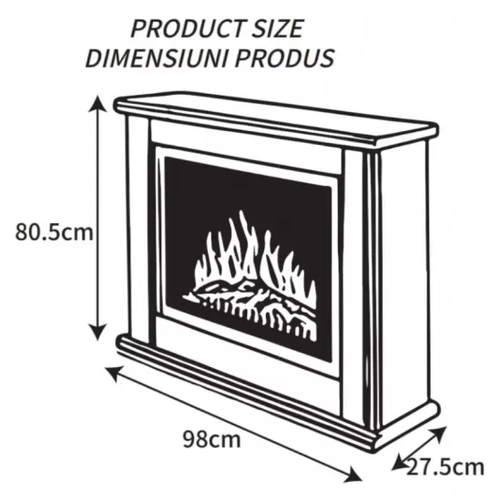 Semineu electric incastrat Ecotis EF140 – 1900W, efect de flacara realist, telecomanda si iluminare ambientala