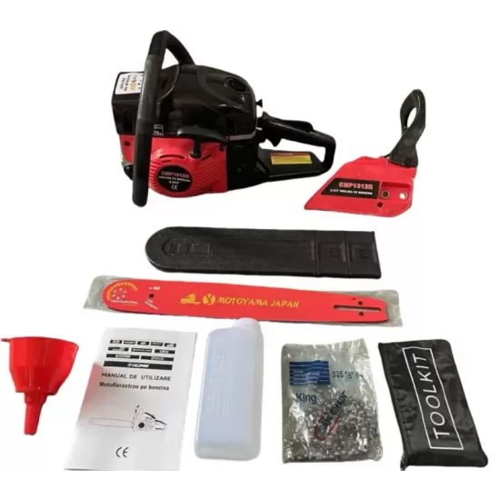 Pachet Drujba benzina 8.5 cp + 2 lanturi + 2 lame + ulei ungere lant 1L + ulei amestec 0.5L + 2 bujii + accesorii MOTOYAMA JAPAN