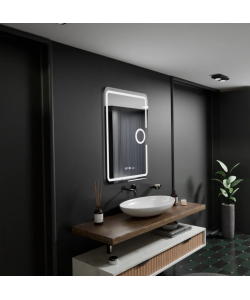 Oglinda LED Rectangulara, 50x70cm, Eclat MotionGlow Marcello, Sistem Dezaburire, Ceas & Termometru, Lupa Cosmetica, Dimabila
