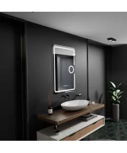 Oglinda LED Rectangulara, 50x70cm, Eclat MotionGlow Marcello, Sistem Dezaburire, Ceas & Termometru, Lupa Cosmetica, Dimabila