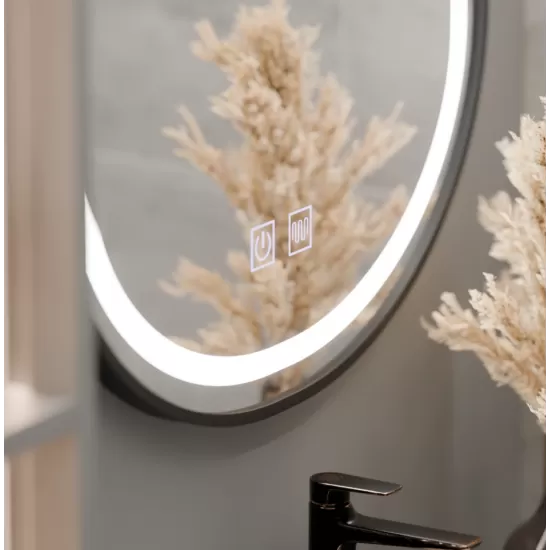 Oglinda LED Ovala 50x80cm VETRO Touch Sistem Dezaburire Dimabila, Rama Neagra