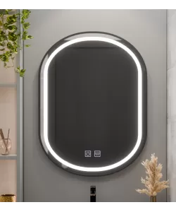 Oglinda LED Ovala 50x80cm VETRO Touch Sistem Dezaburire Dimabila, Rama Neagra