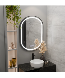 Oglinda LED Ovala 50x80cm VETRO Touch Sistem Dezaburire Dimabila, Rama Neagra