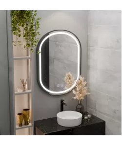 Oglinda LED Ovala 50x80cm VETRO Touch Sistem Dezaburire Dimabila, Rama Neagra
