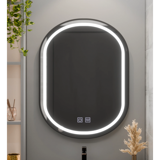 Oglinda LED Ovala 50x80cm VETRO Touch Sistem Dezaburire Dimabila, Rama Neagra