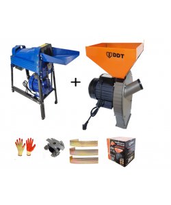 Pachet  Moara cereale, uruiala si stiuleti, 3.5 Kw + Batoza/Masina de porumb electrica pentru curatat porumb, DDT Profi, motor inclus, 1500 W, 800 kg/h, Buton on/off