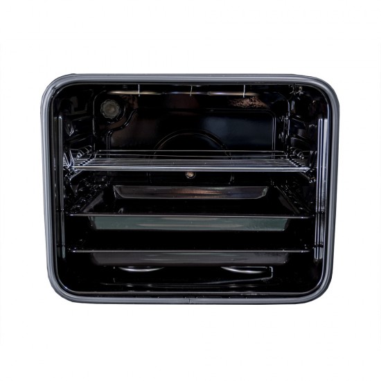 Pachet Cuptor incorporabil,1857, capacitate 51L, Electric, Negru, Plita incorporabila inox 0027, 60x50x15cm Gaz butelie sau gaz natural, duze de schimb incluse, aprindere electrica, Hota incorporabila decorativa inox, 63 cm,1925