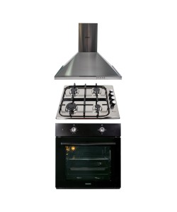 Pachet Cuptor incorporabil,1857, capacitate 51L, Electric, Negru, Plita incorporabila inox 0027, 60x50x15cm Gaz butelie sau gaz natural, duze de schimb incluse, aprindere electrica, Hota incorporabila decorativa inox, 63 cm,1925