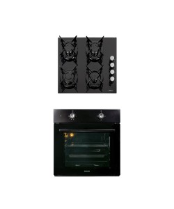 Pachet Cuptor incorporabil 1857, capacitate 51L, Electric, Negru, Plita incorporabila sticla, 65x60x15 cm, Gaz butelie sau gaz natural, duze de schimb incluse, aprindere electrica 0058