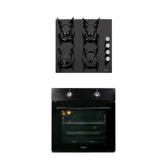 Pachet Cuptor incorporabil 1857, capacitate 51L, Electric, Negru, Plita incorporabila sticla, 65x60x15 cm, Gaz butelie sau gaz natural, duze de schimb incluse, aprindere electrica 0058