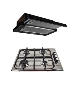 Pachet Plita incorporabila inox (0027) , 50 X 60 cm , Gaz butelie sau gaz natural (duze de schimb incluse) , aprindere electrica si Hota incorporabila telescopica 2 motoare 2 x 95w (3680) / SET 30016