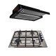 Pachet Plita incorporabila inox (0027) , 50 X 60 cm , Gaz butelie sau gaz natural (duze de schimb incluse) , aprindere electrica si Hota incorporabila telescopica 2 motoare 2 x 95w (3680) / SET 30016