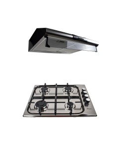 Pachet Plita incorporabila inox (0027) , 50 X 60 cm , Gaz butelie sau gaz natural (duze de schimb incluse) , aprindere electrica si Hota perete inox 2 motoare 2 x 95w (9676) / SET 30015