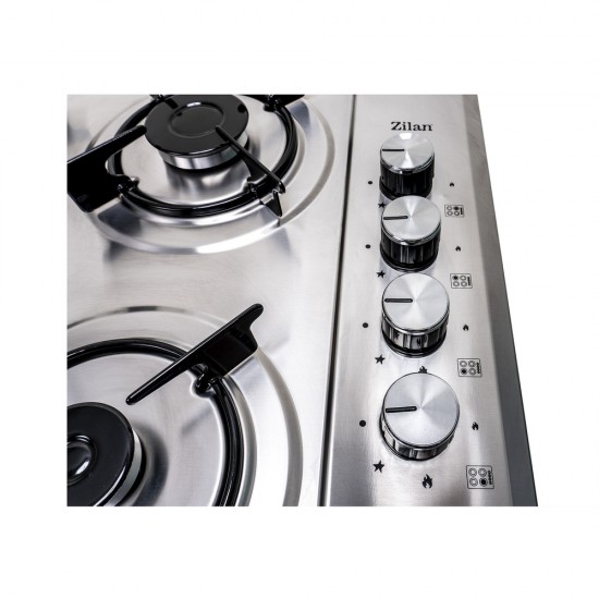 Pachet Plita incorporabila inox (1901) , 60x50x6 cm, Gaz butelie sau gaz natural (duze de schimb incluse), Hota incorporabila decorativa inox, 63 cm (1925) / SET 30040