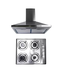 Pachet Plita incorporabila inox (1901) , 60x50x6 cm, Gaz butelie sau gaz natural (duze de schimb incluse), Hota incorporabila decorativa inox, 63 cm (1925) / SET 30040