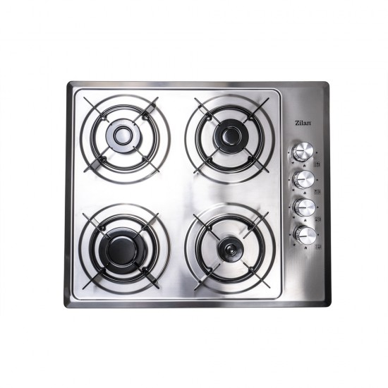 Pachet Plita incorporabila inox (1901) , 60x50x6 cm, Gaz butelie sau gaz natural (duze de schimb incluse), Hota incorporabila decorativa inox, 63 cm (1925) / SET 30040