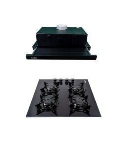 Pachet Plita incorporabila Sticla (1871), 52x60x15cm , Gaz butelie sau gaz natural (duze de schimb incluse) , Hota 1 motor , putere 140W (1895) , 60X50 cm / SET 30030