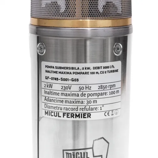 Pompa submersibila Micul Fermier, 2 kW, debit maxim 3000 l/h, inaltime maxima de pompare 100m, 2 turbine