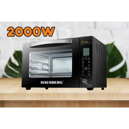 Cuptor electric Hausberg HB-9265, 2000W, Control temperature 230 grade, Capacitate 65L, Ventilator Turbo, Termostat, Negru