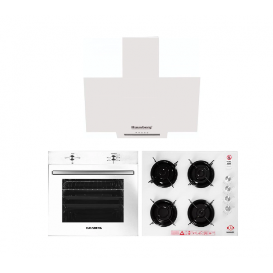 Pachet Incorporabil Cuptor electric Hausberg, Plita incorporabila Hausberg, Hota Incorporabila decorativa Hausberg , Alb